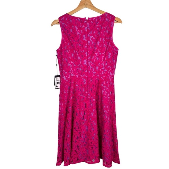 ADRIANNA PAPELL PINK ORCHID FLORAL LACE SLEEVELESS FIT AND FLARE DRESS - Picture 3 of 13